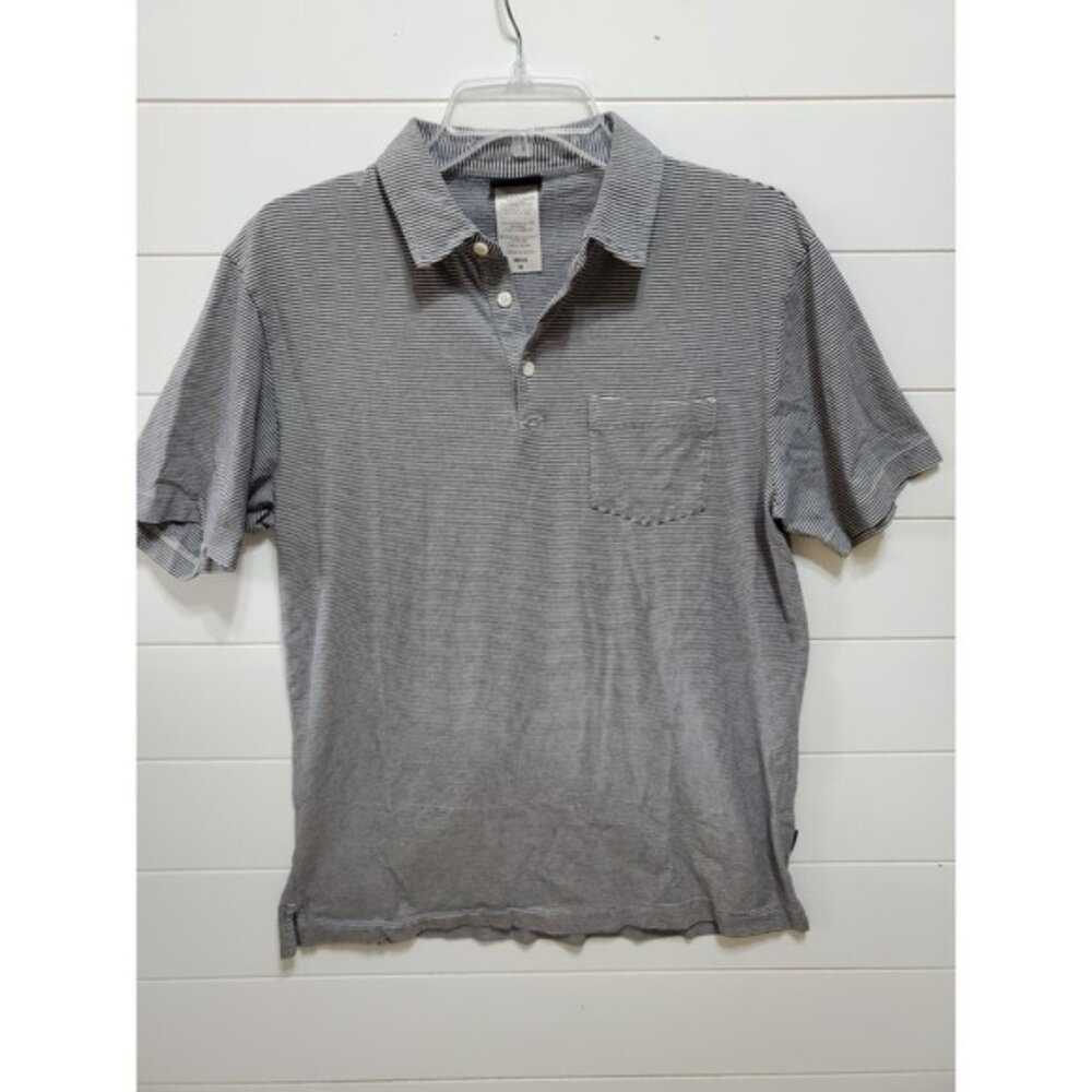 Patagonia mens size M short sleeve polo shirt navy white stripe organic cotton